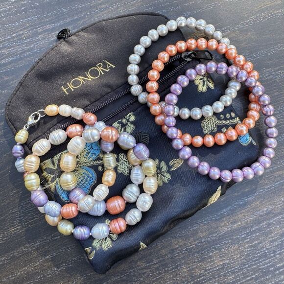 Honora 20” Multicolor Freshwater Pearl Necklace + Stretch Bracelets Sterling 925 - Picture 8 of 15